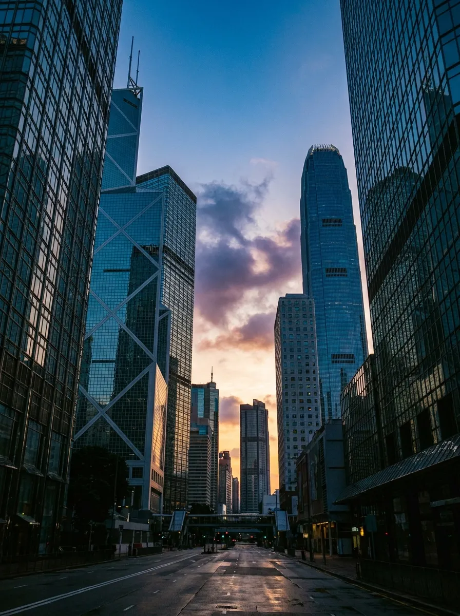 Office towers in Central, Hong Kong, at dusk